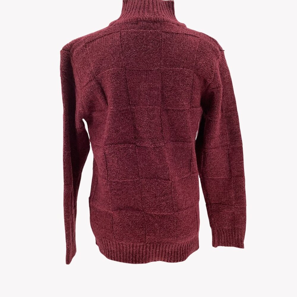 Ann Taylor Womens Burgundy Turtleneck Sweater Petite L Textured Checkered Knit - Picture 4 of 6